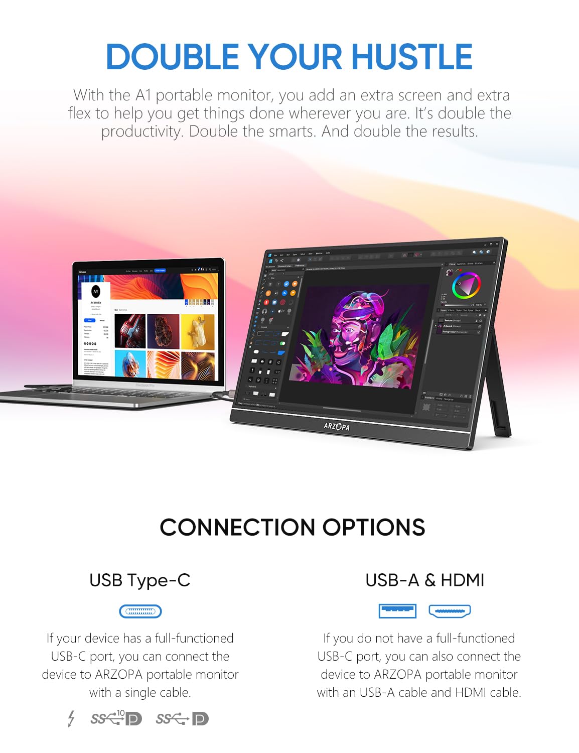 Arzopa 15.6 inch IPS FHD HDR 1080P Resolution 100% SRGB 300 Nits Portable Monitor - Image 6