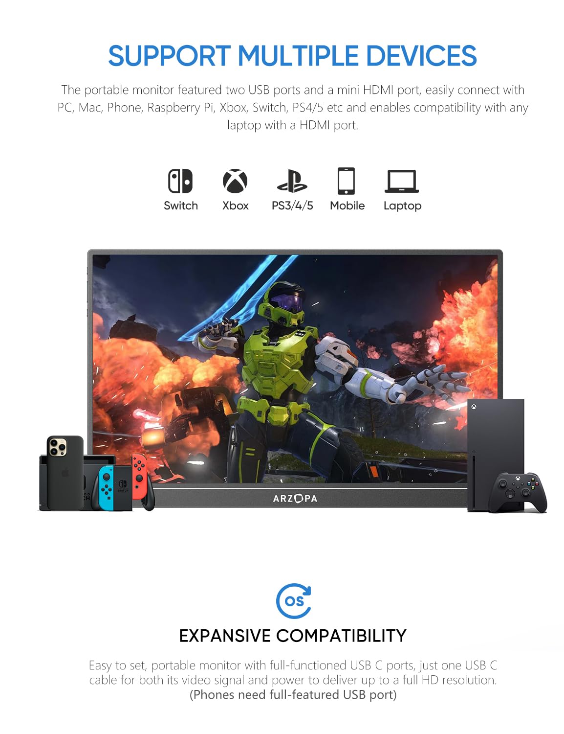 Arzopa 15.6 inch IPS FHD HDR 1080P Resolution 100% SRGB 300 Nits Portable Monitor - Image 2