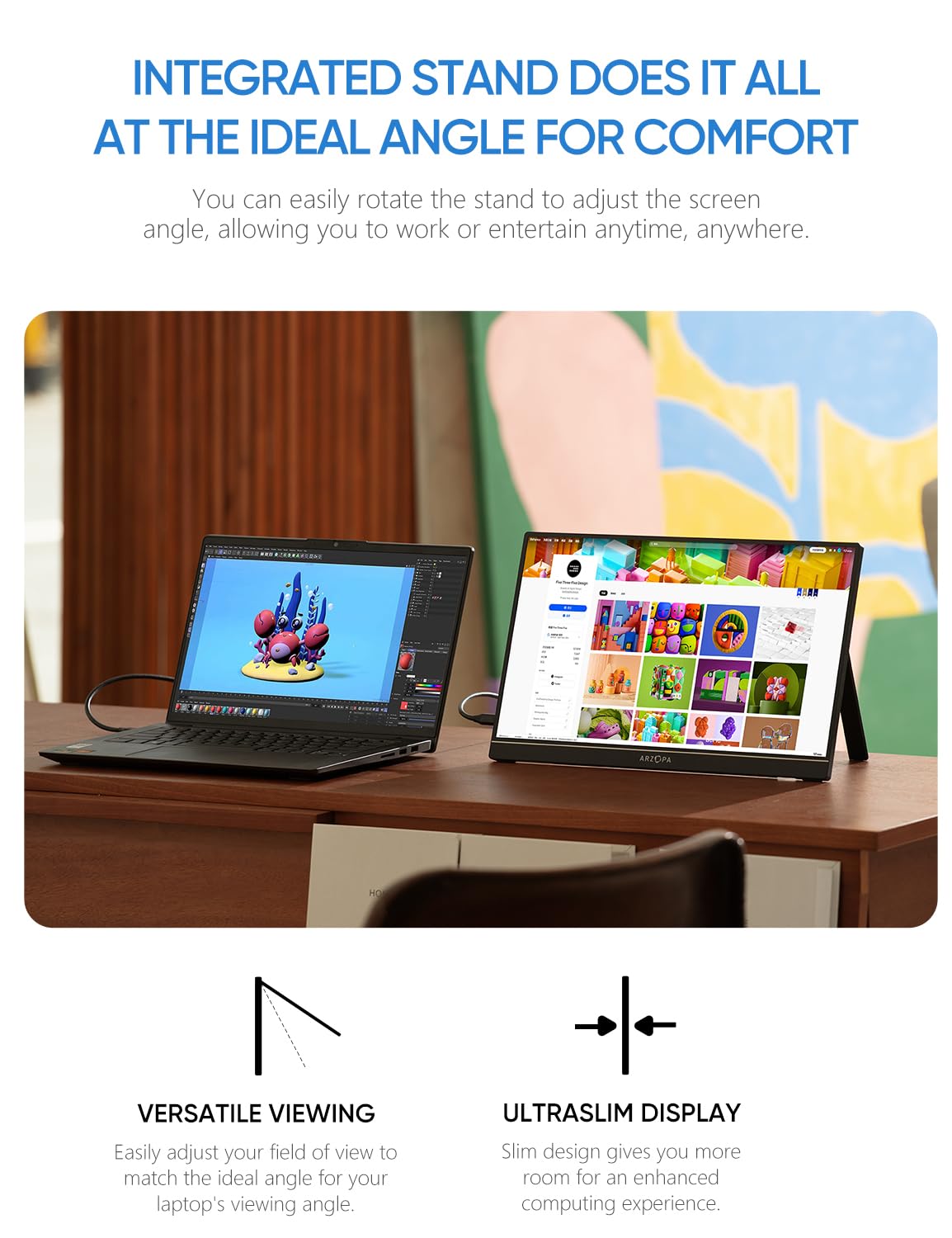 Arzopa 15.6 inch IPS FHD HDR 1080P Resolution 100% SRGB 300 Nits Portable Monitor - Image 3