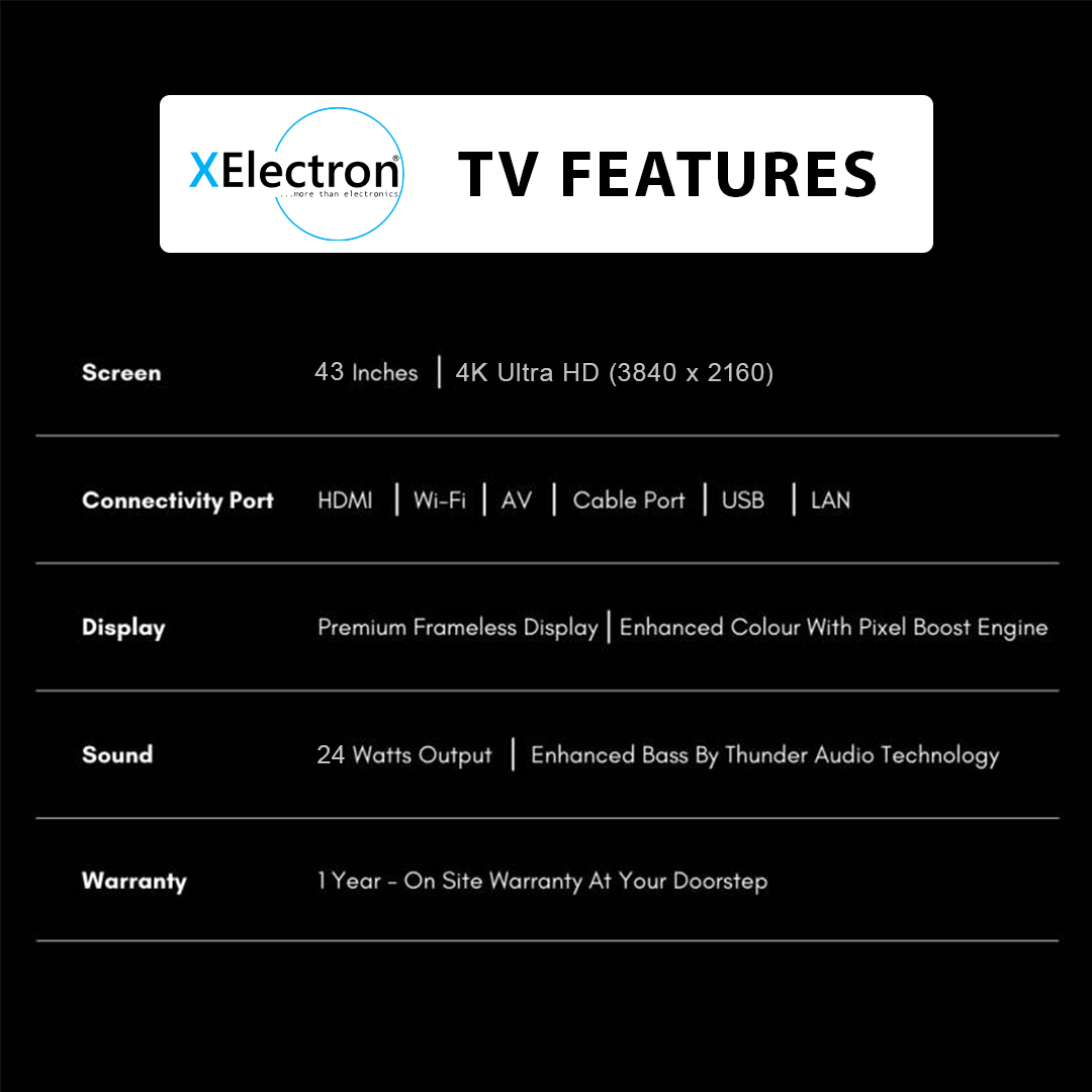 XElectron 43 Inch (108 cm) Ultra HD 4K Smart Android LED TV with Cloud Feature and Soundbar 43XETV (Black) - Image 4