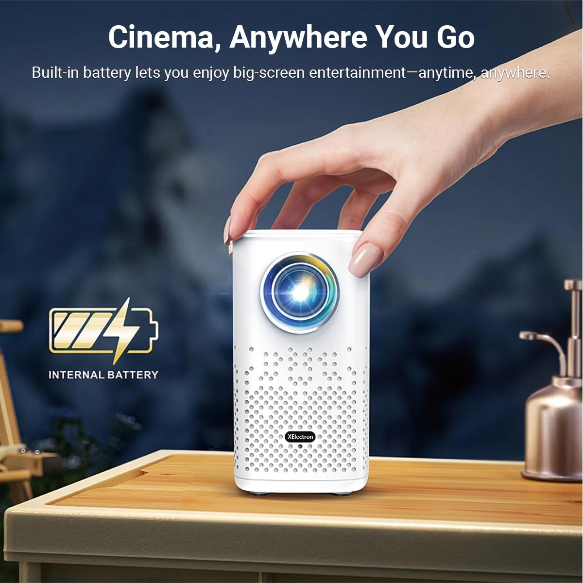 XElectron PocketBeam Android 13 Portable Smart Projector, 1080p Support, 6000 Lumens, 150 inch Screen, OTT Apps (Netflix, Prime, YouTube), Miracast, WiFi, BT, HDMI, Built-in Battery, 2hr Playtime - Image 2