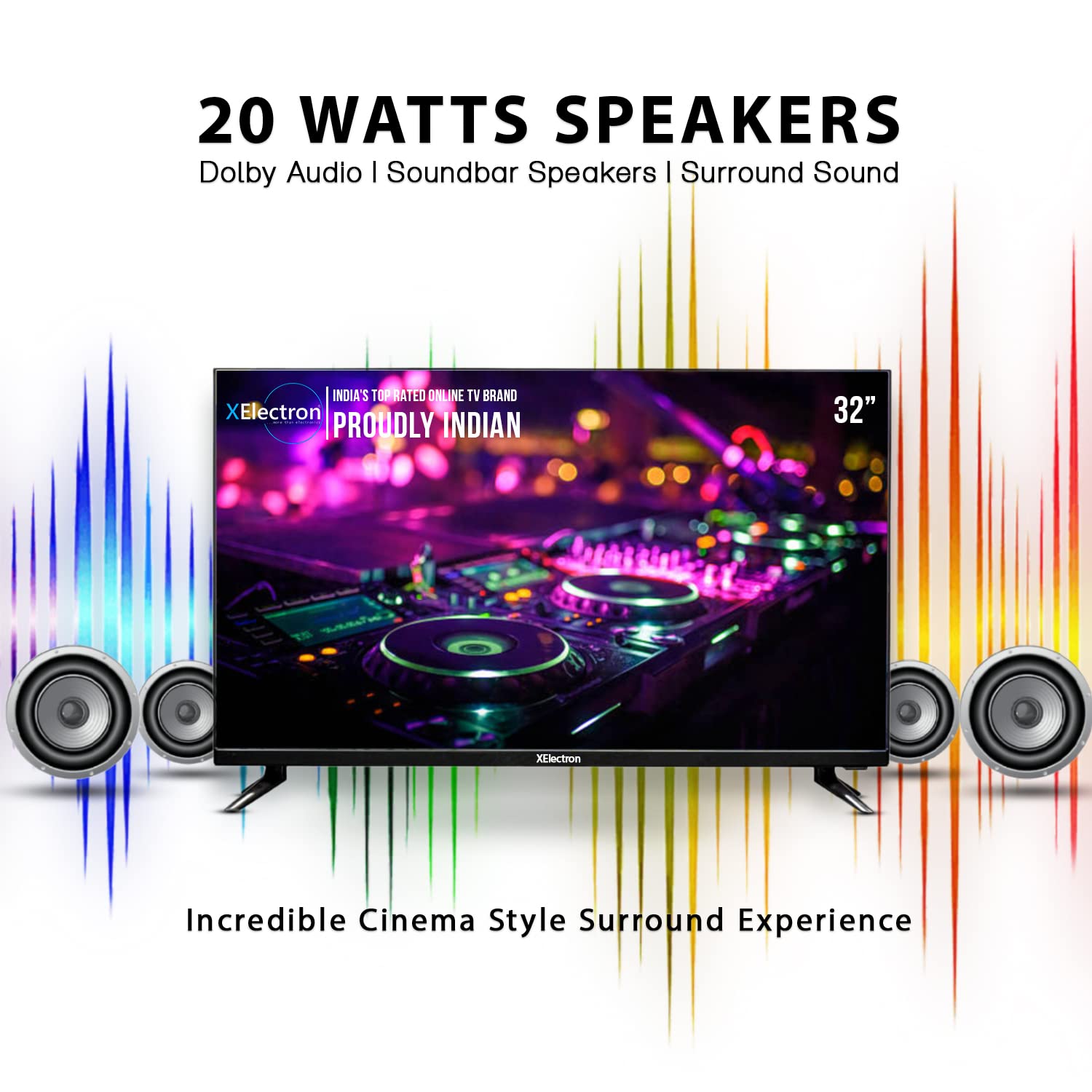XElectron 32 Inch (80 cm) Slim Bezel HD Ready LED TV with Powerful Speakers 32STV (Black) - Image 2
