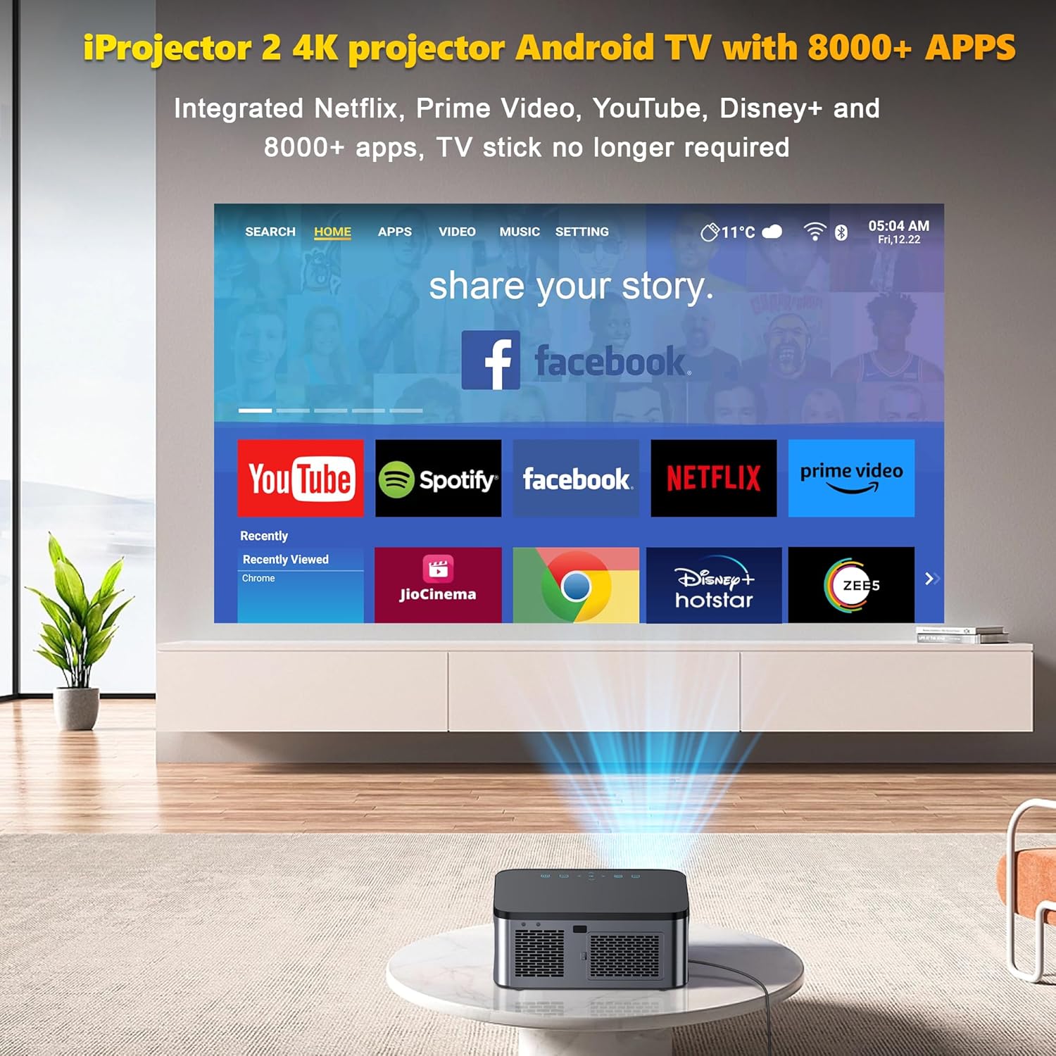 XElectron iProjector 2 Plus Auto Focus Auto Keystone Smart Projector | Native 1080P Full HD 4K Resolution, HDMI ARC, Android 12, BT 5.4, WiFi, Dust Proof | 20000 Lumens | Projector for Home - Image 3
