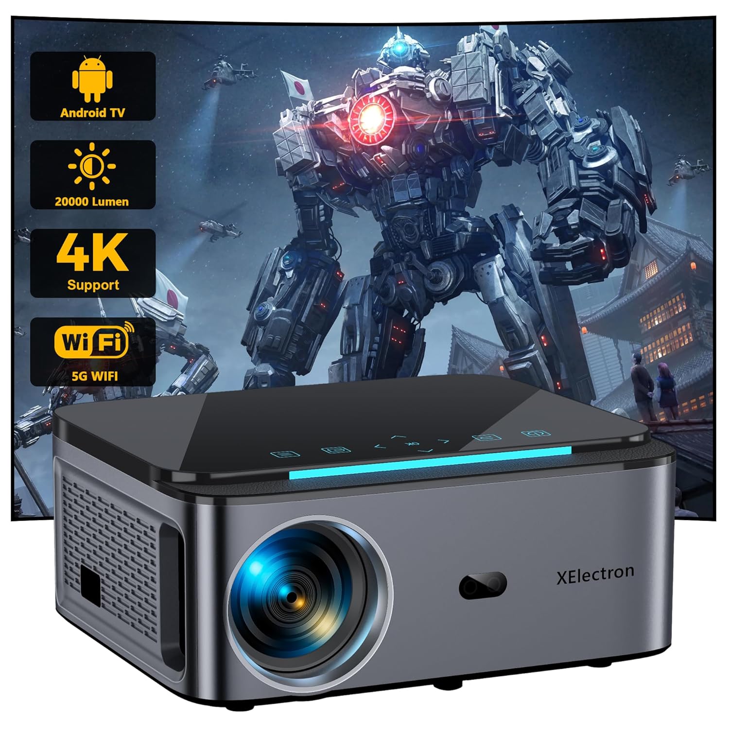 XElectron iProjector 2 Plus Auto Focus Auto Keystone Smart Projector | Native 1080P Full HD 4K Resolution, HDMI ARC, Android 12, BT 5.4, WiFi, Dust Proof | 20000 Lumens | Projector for Home - Image 7