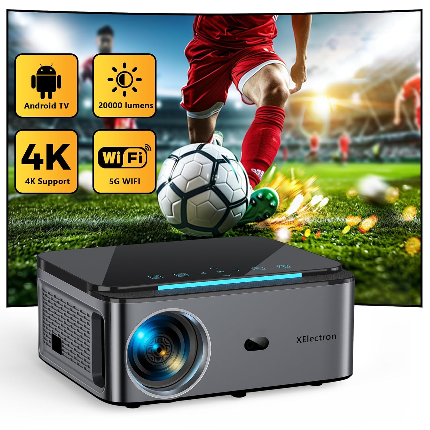XElectron iProjector 2 Plus Auto Focus Auto Keystone Smart Projector | Native 1080P Full HD 4K Resolution, HDMI ARC, Android 12, BT 5.4, WiFi, Dust Proof | 20000 Lumens | Projector for Home - Image 2
