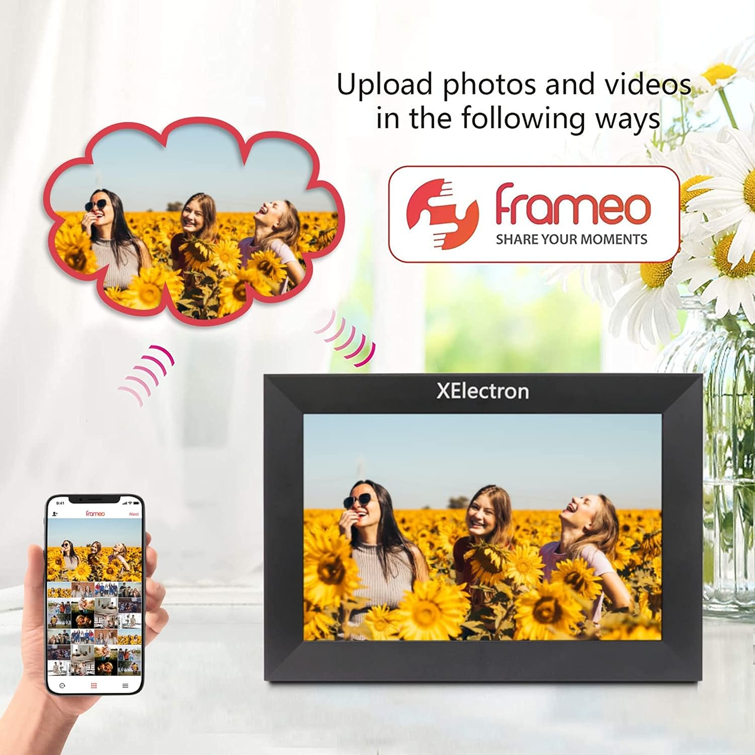 XElectron 10.1 inch WiFi Digital Photo Frame HD IPS Touch Screen HD Display, Smart Cloud Photo Frame with 32GB Memory, Auto-Rotate, Share Photos and Videos via Frameo App - Image 4