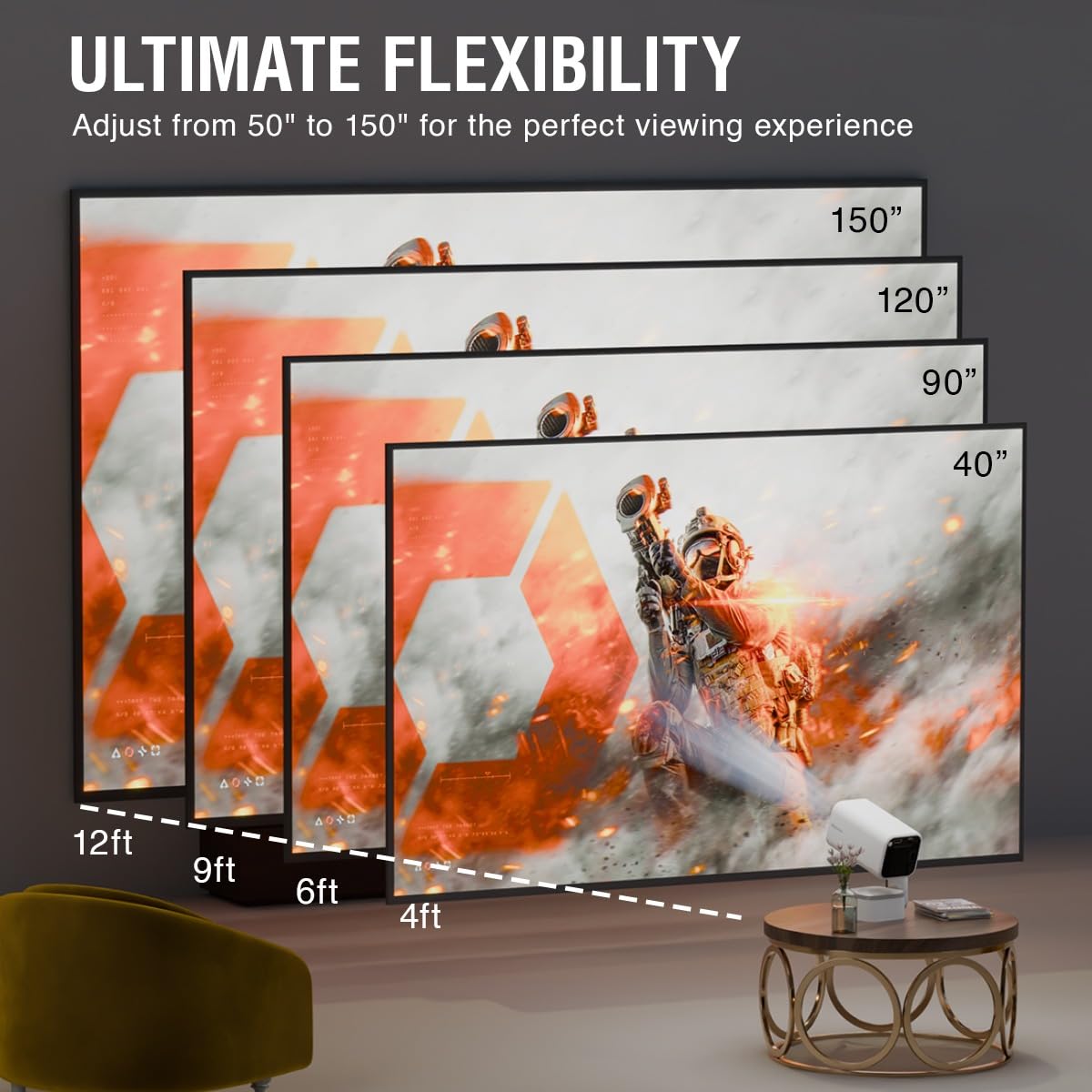 XElectron Techno Android 14 Smart Home Theater Movie HD Projector, 1080P & 4K Support, Inbuilt Speaker, Rotatable, Electric Focus, Auto & 4D Keystone with Built-in Apps, WiFi & BT, Screen Mirroring - Image 3