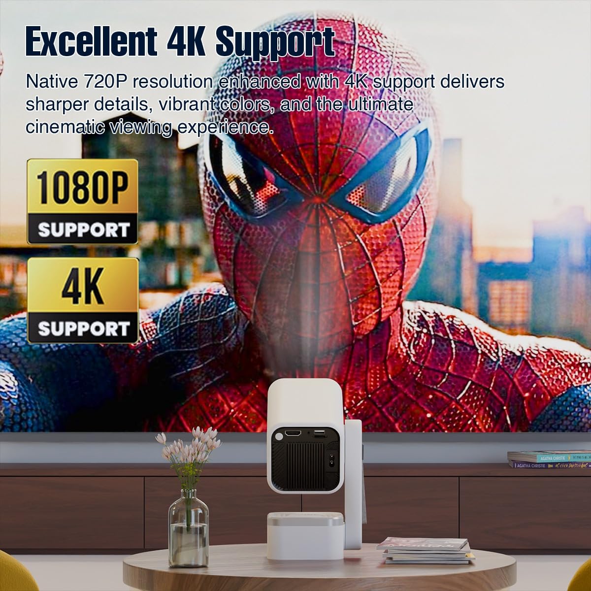 XElectron Techno Android 14 Smart Home Theater Movie HD Projector, 1080P & 4K Support, Inbuilt Speaker, Rotatable, Electric Focus, Auto & 4D Keystone with Built-in Apps, WiFi & BT, Screen Mirroring - Image 4