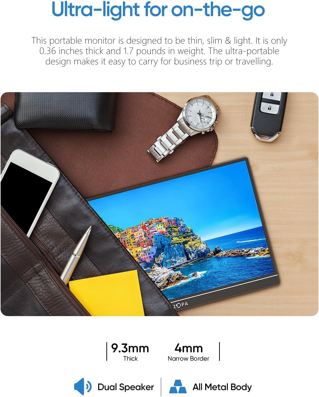 Arzopa 16.1 inch 144Hz Portable Monitor, 106% sRGB FHD 1080P Kickstand Portable Gaming Monitor with Speaker HDR, Ultra Slim, Eye Care Screen for Laptop, PC, Mobile, PS5, MacBook- USB C & HDMI Connectivity - Image 3
