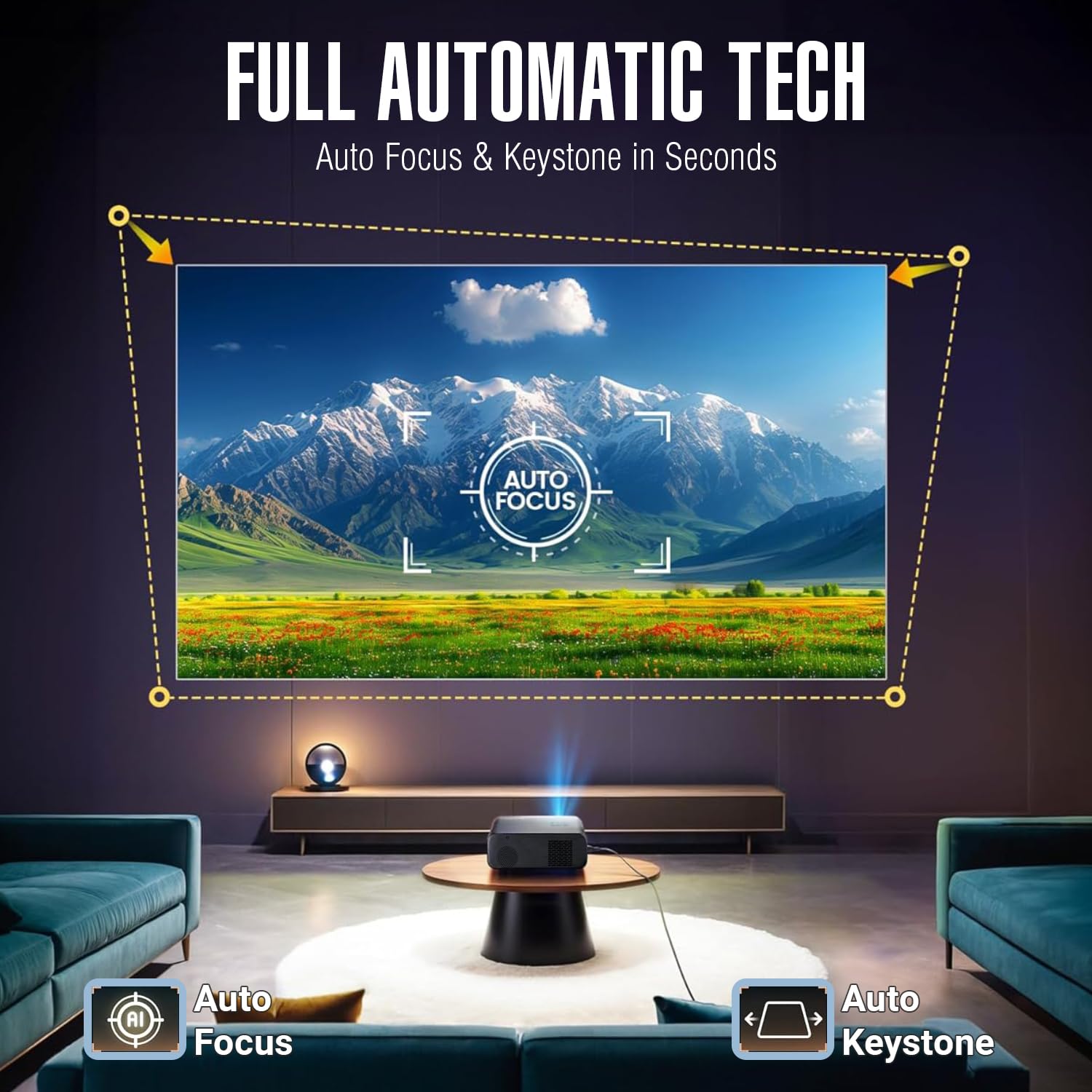 XElectron Android C9 Plus 1080P Native Resolution Full HD 4K Support Smart Projector | 635 cm Screen | 12600 Lumen (Brightest in Segment) | Auto Focus, Auto Keystone, Screen Mirroring, WiFi, Bluetooth - Image 3