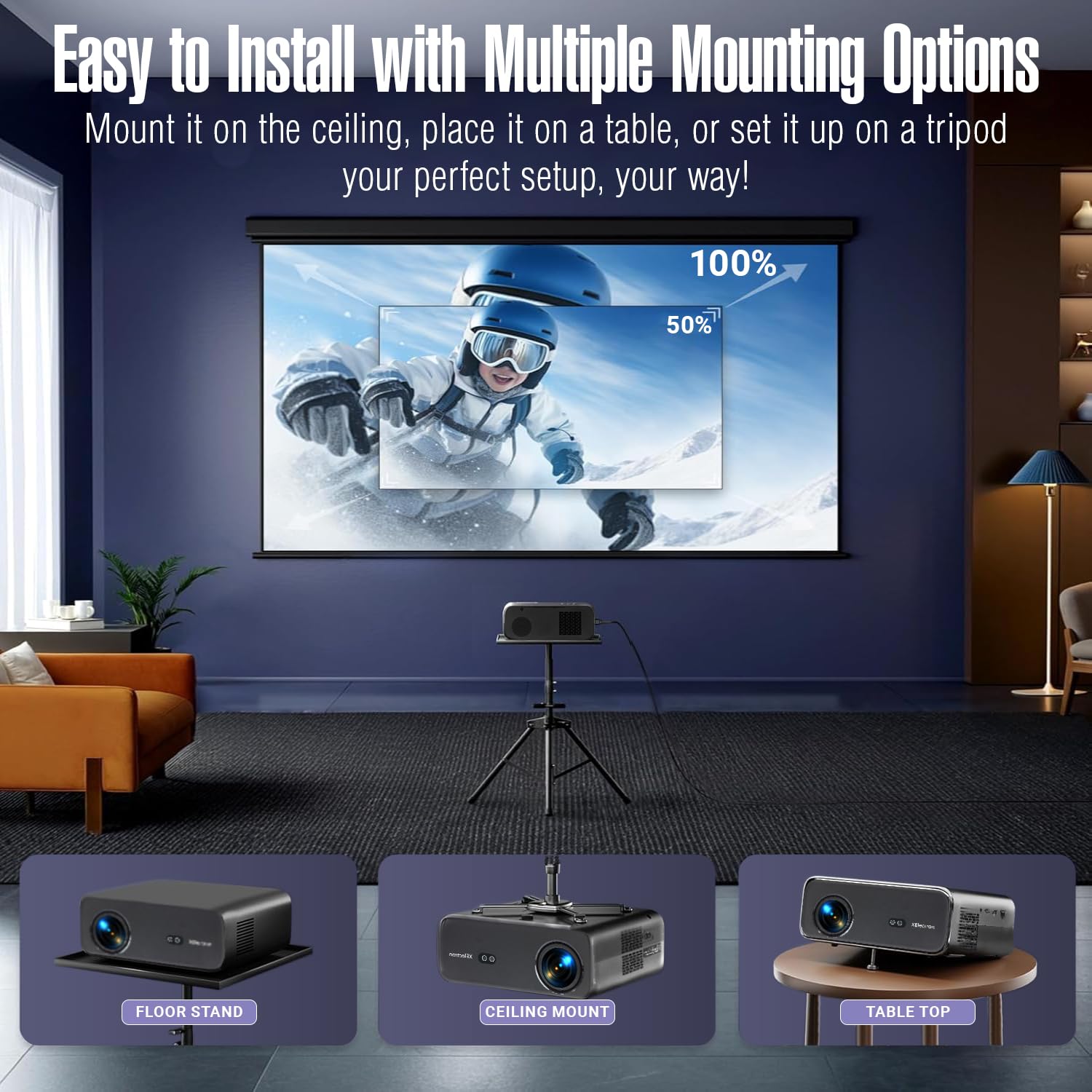 XElectron Android C9 Plus 1080P Native Resolution Full HD 4K Support Smart Projector | 635 cm Screen | 12600 Lumen (Brightest in Segment) | Auto Focus, Auto Keystone, Screen Mirroring, WiFi, Bluetooth - Image 4