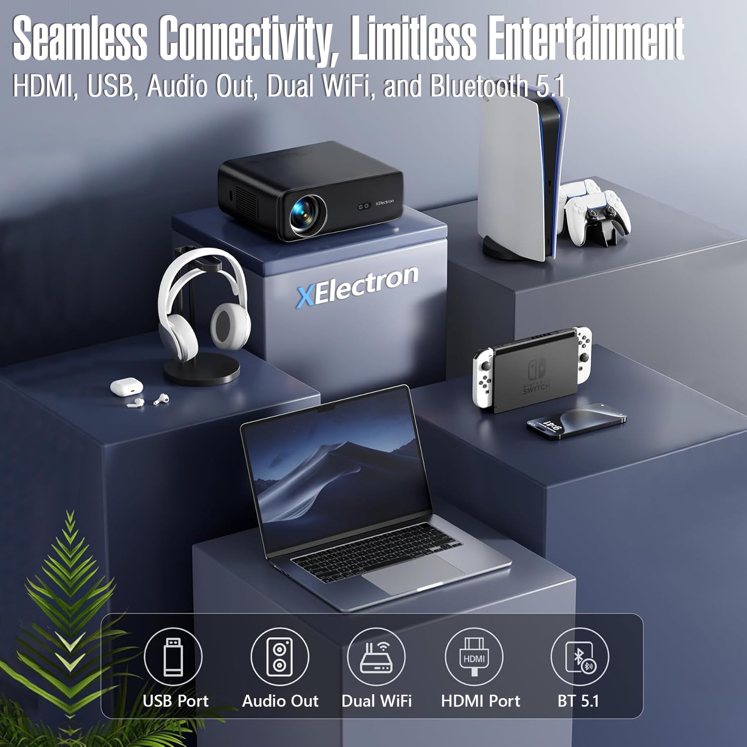 XElectron Android C9 Plus 1080P Native Resolution Full HD 4K Support Smart Projector | 635 cm Screen | 12600 Lumen (Brightest in Segment) | Auto Focus, Auto Keystone, Screen Mirroring, WiFi, Bluetooth - Image 5