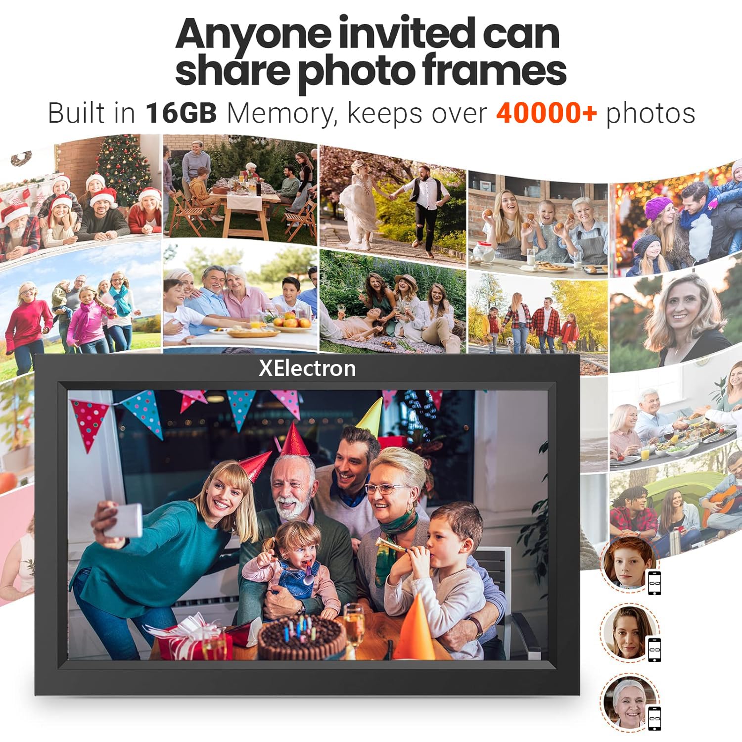 XElectron 15.6 Inch Large Digital Picture Frame, WiFi Digital Photo Frame with 16GB Storage and SD Card Slot/USB Port, Free Storage, 1920x1080 IPS FHD Touch Screen - Gift for Friends and Family - Image 7