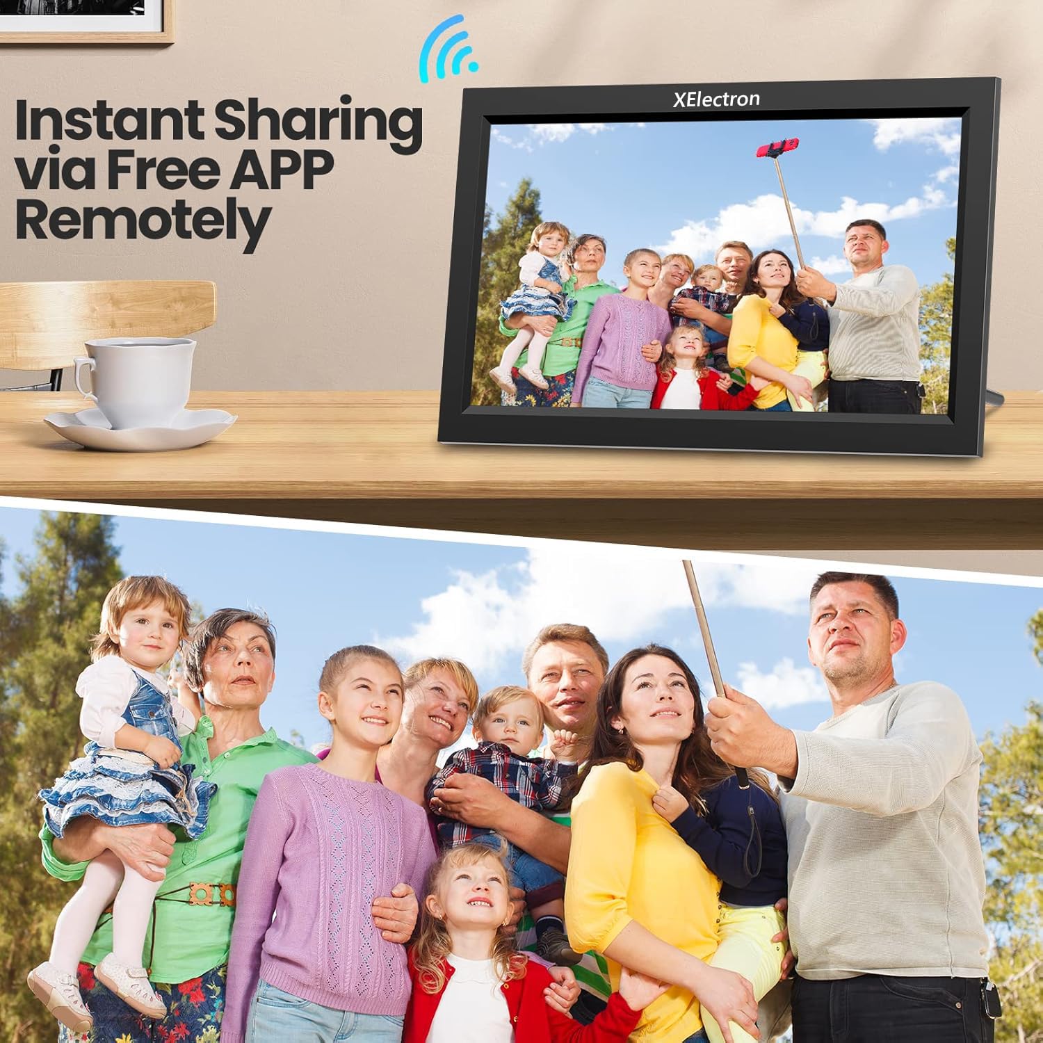 XElectron 15.6 Inch Large Digital Picture Frame, WiFi Digital Photo Frame with 16GB Storage and SD Card Slot/USB Port, Free Storage, 1920x1080 IPS FHD Touch Screen - Gift for Friends and Family - Image 6
