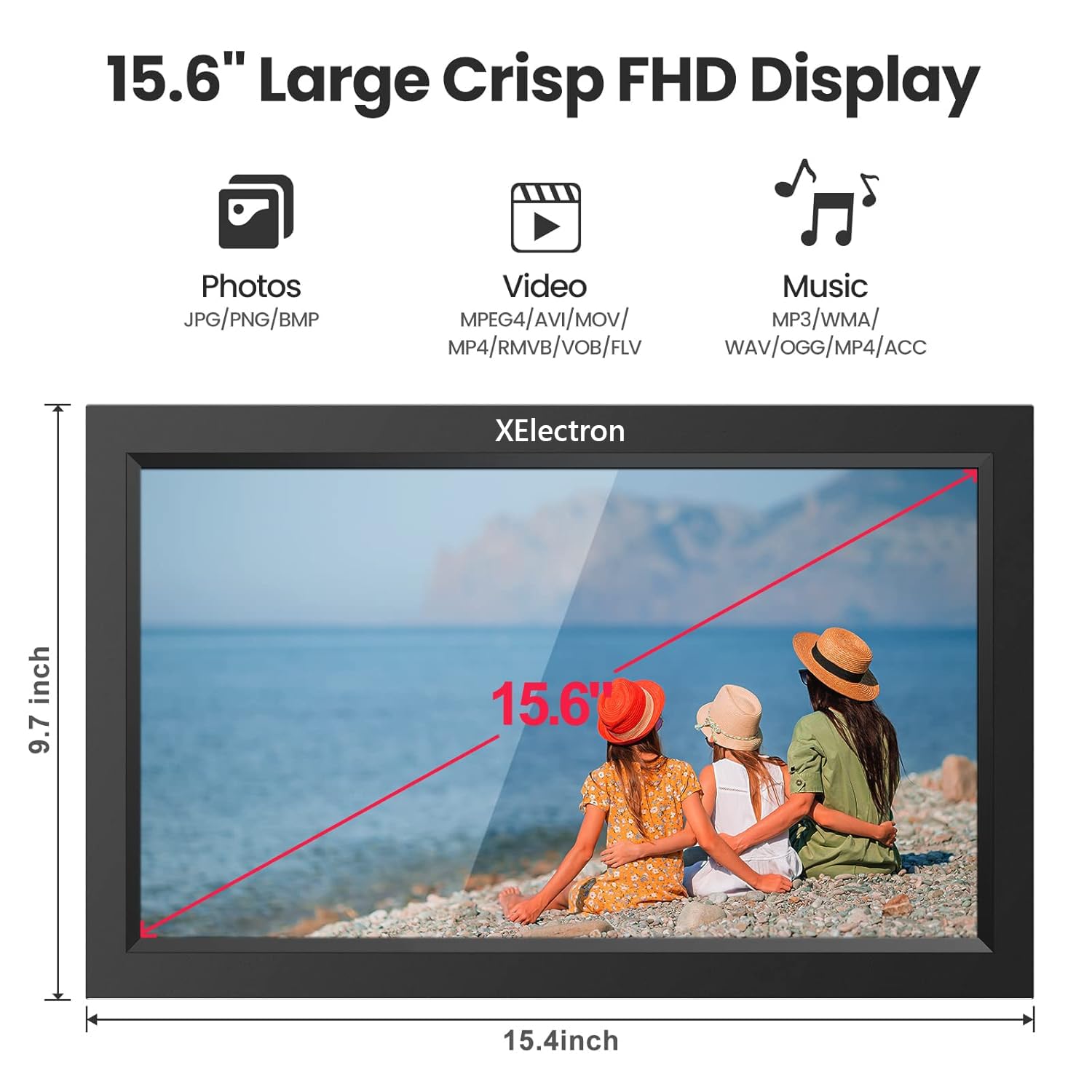 XElectron 15.6 Inch Large Digital Picture Frame, WiFi Digital Photo Frame with 16GB Storage and SD Card Slot/USB Port, Free Storage, 1920x1080 IPS FHD Touch Screen - Gift for Friends and Family - Image 4
