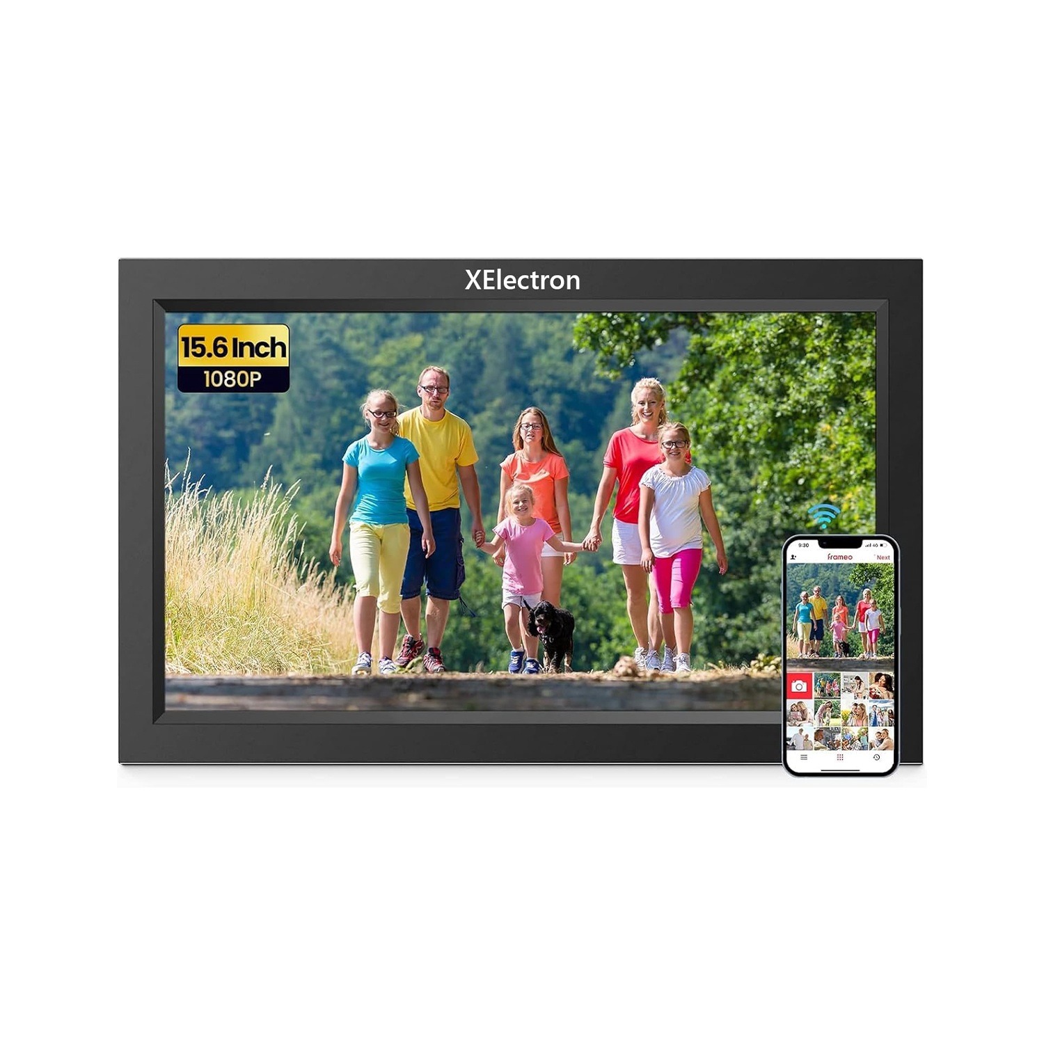 XElectron 15.6 Inch Large Digital Picture Frame, WiFi Digital Photo Frame with 16GB Storage and SD Card Slot/USB Port, Free Storage, 1920x1080 IPS FHD Touch Screen - Gift for Friends and Family