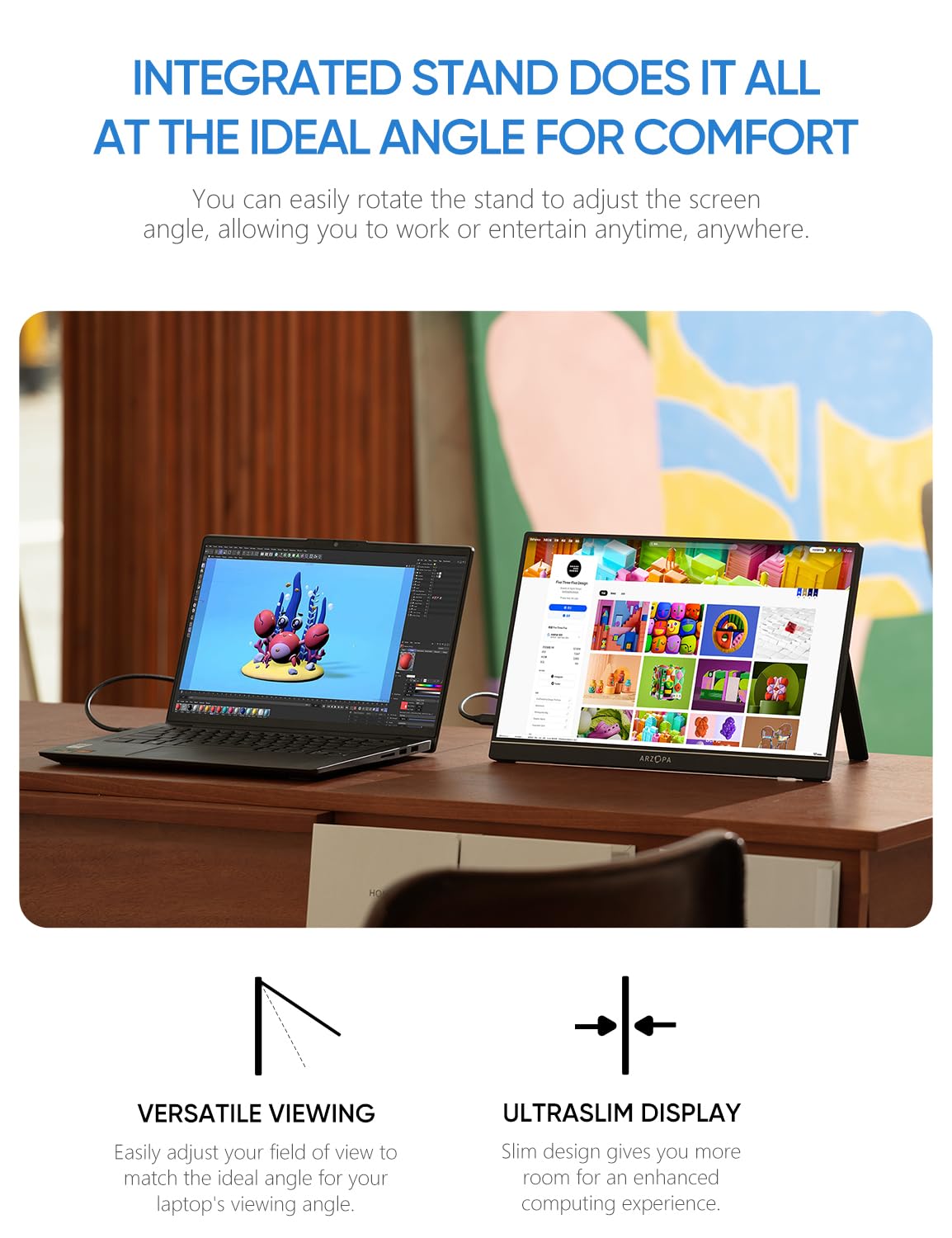 ARZOPA 17.3'' Portable Monitor,103% sRGB FHD 1080P IPS Gaming Monitor Laptop Monitor with Built-in Kickstand Speaker HDMI USB C 60Hz External Screen for PC MacBook Mobile Xbox PS5 - Image 3