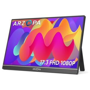 ARZOPA 17.3'' Portable Monitor,103% sRGB FHD 1080P IPS Gaming Monitor Laptop Monitor with Built-in Kickstand Speaker HDMI USB C 60Hz External Screen for PC MacBook Mobile Xbox PS5