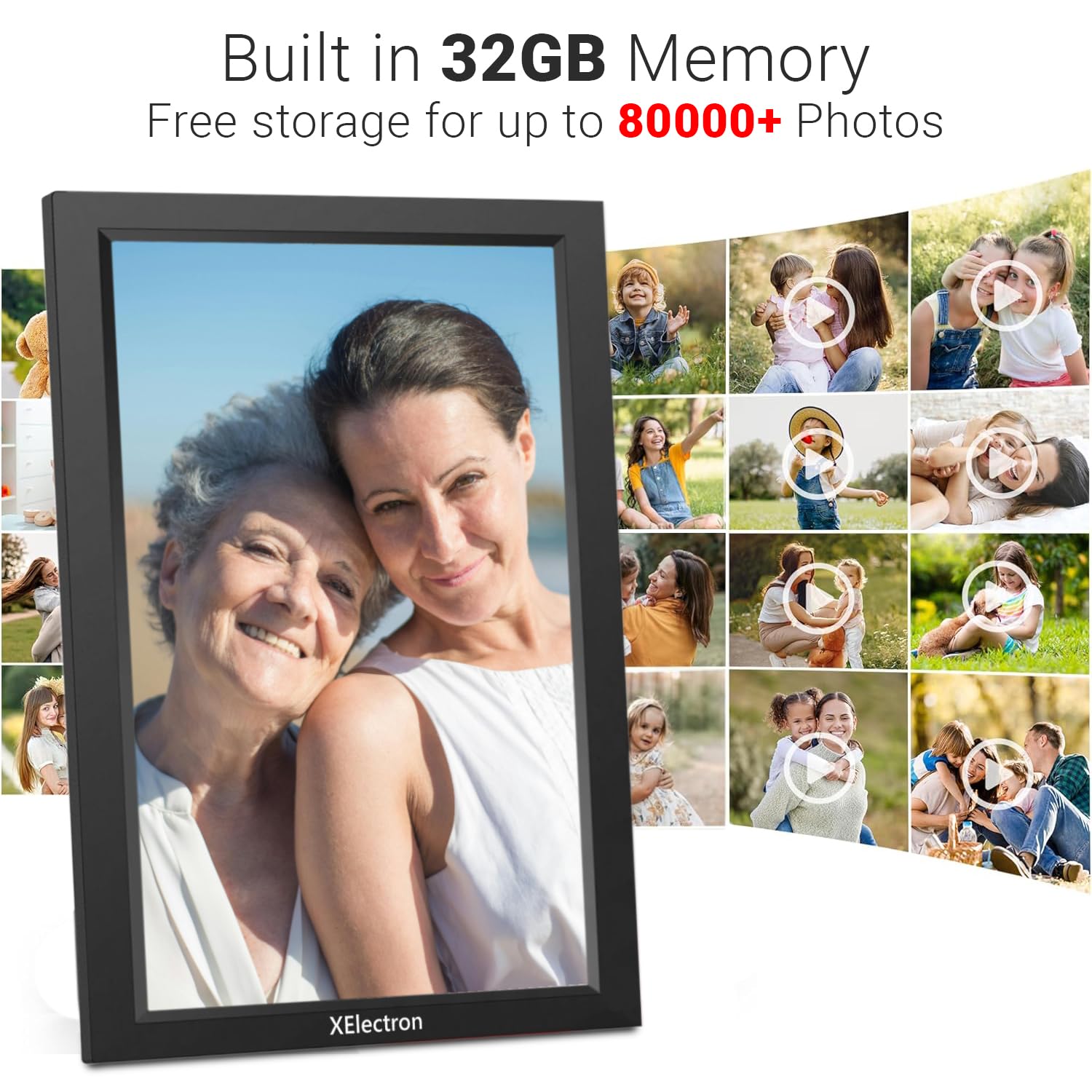 XElectron 10.1 inch WiFi Portrait Digital Photo Frame with Slideshow, Video & Sound HD IPS Touch Screen, Smart Cloud Picture Frame with 32GB Internal Memory, Easy to Share via Frameo App Auto-Rotate - Image 2